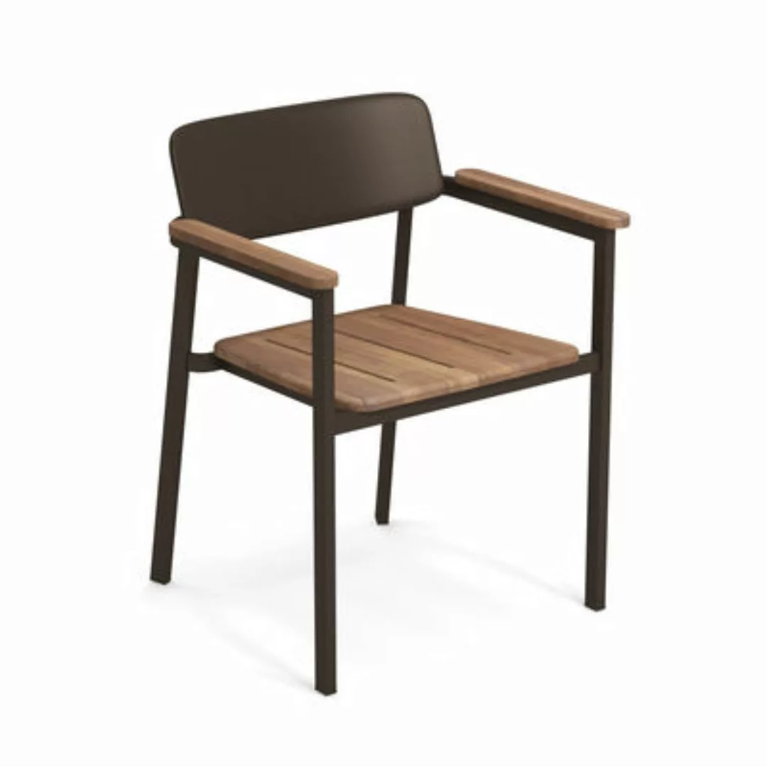Stapelbarer Sessel Shine metall braun holz natur / Sitzfläche & Armlehnen T günstig online kaufen