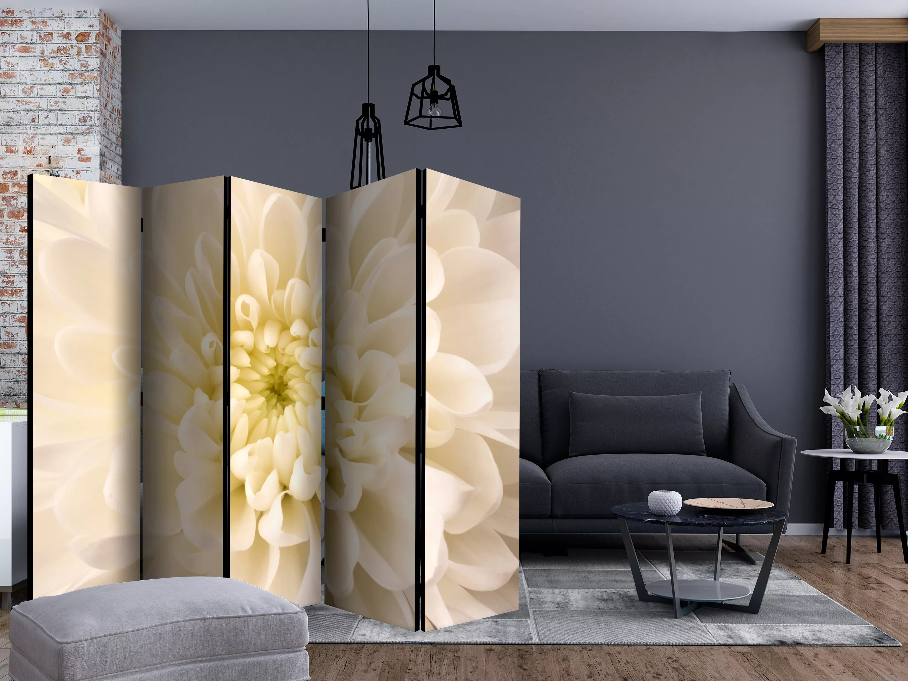 5-teiliges Paravent - White Dahlia Ii [room Dividers] günstig online kaufen