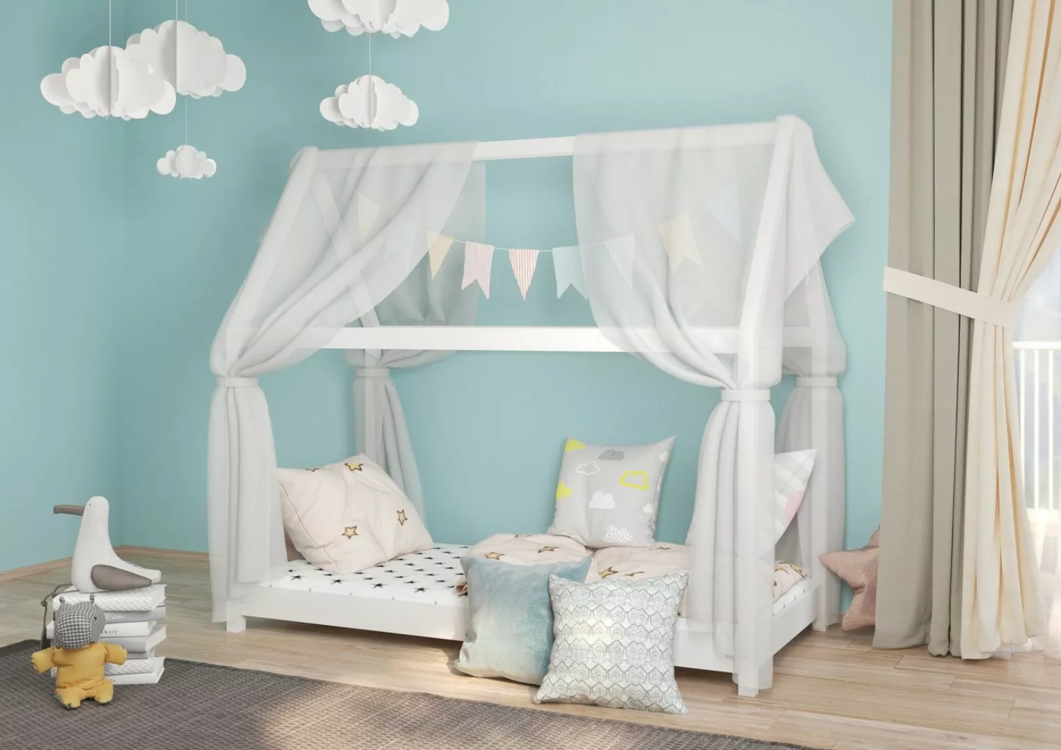 Domando Kinderbett Kinderbett Salo in Weiß Matt, Breite 80cm, schickes Haus günstig online kaufen