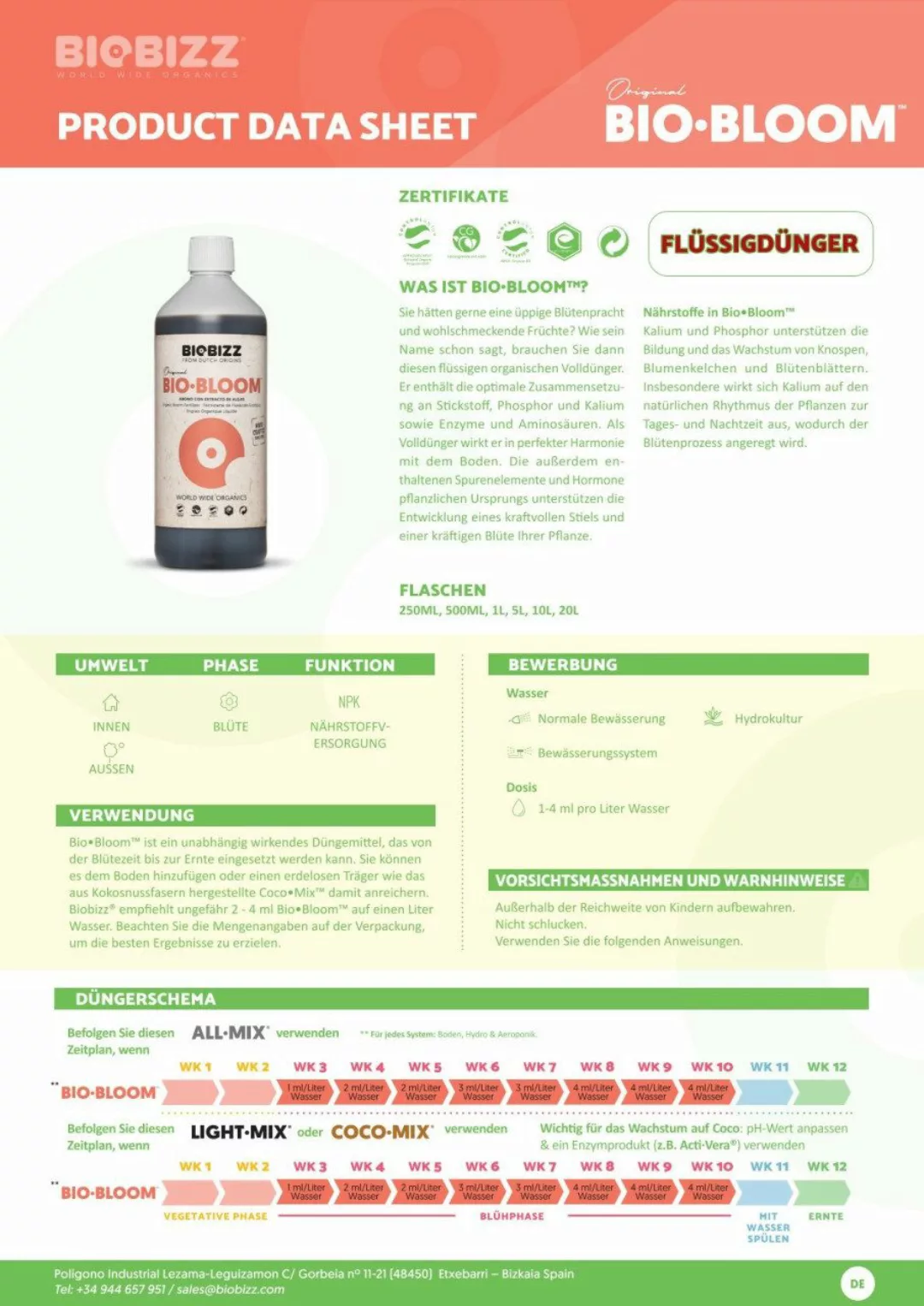 Biobizz Pflanzendünger BioBizz Grow Dünger Bio-Bloom günstig online kaufen