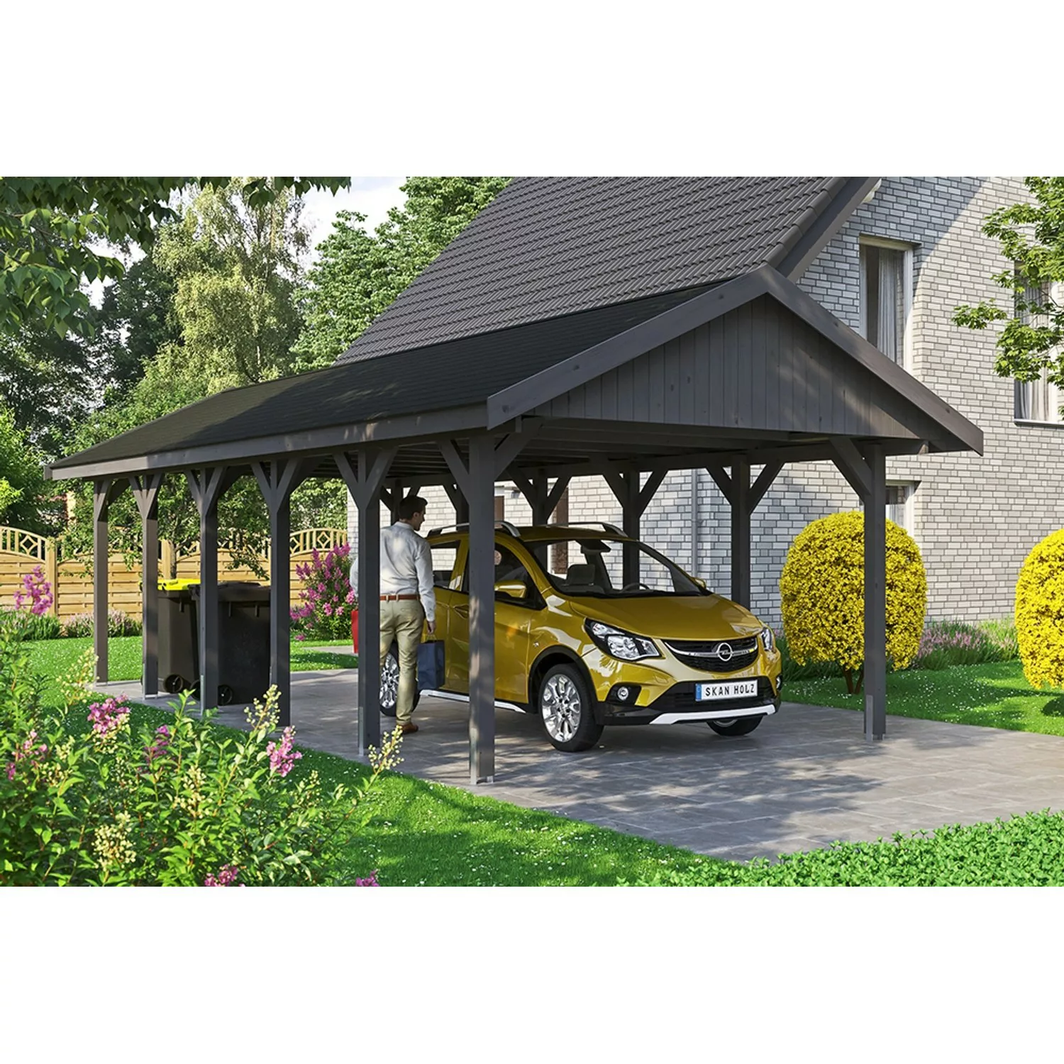 Satteldach-Carport Wallgau Schiefergrau 430 x 900 cm schwarze Schindeln günstig online kaufen