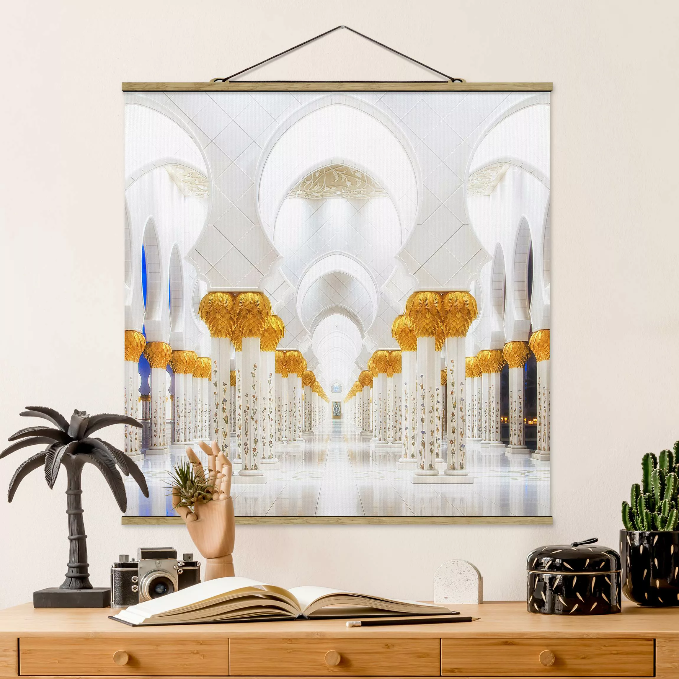 Stoffbild Architektur mit Posterleisten - Quadrat Moschee in Gold günstig online kaufen