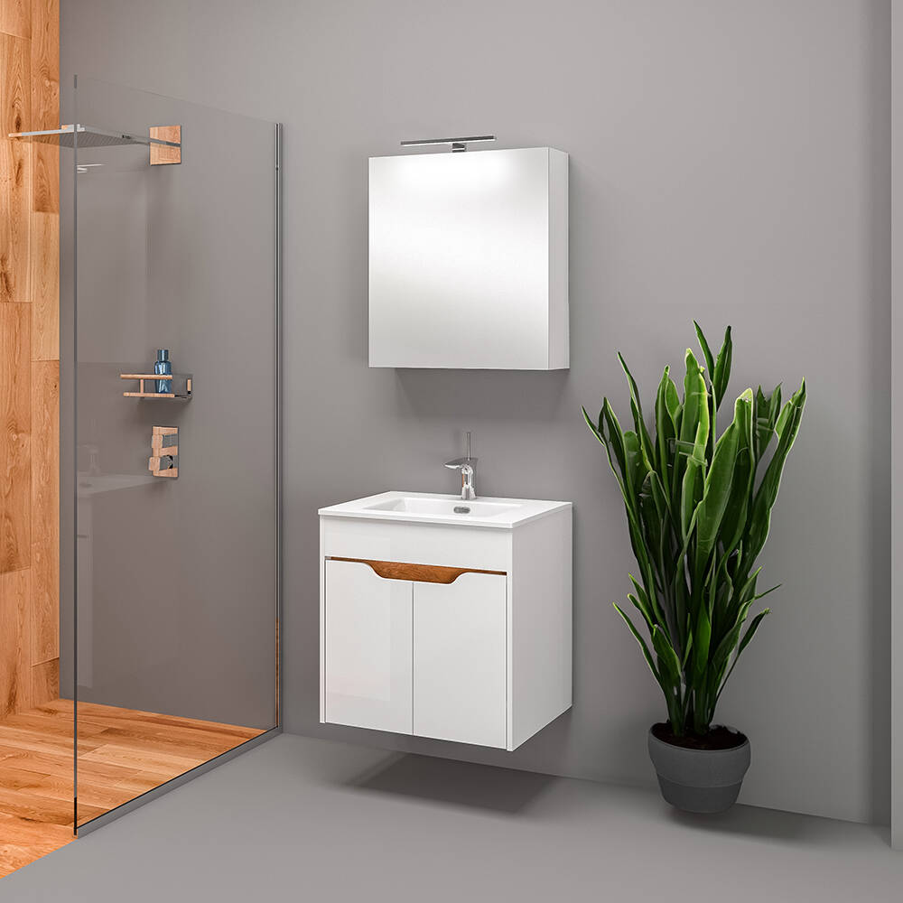 Badezimmer Set 2-teilig, 60cm Waschtisch, Spiegelschrank inkl. Aufbauleucht günstig online kaufen