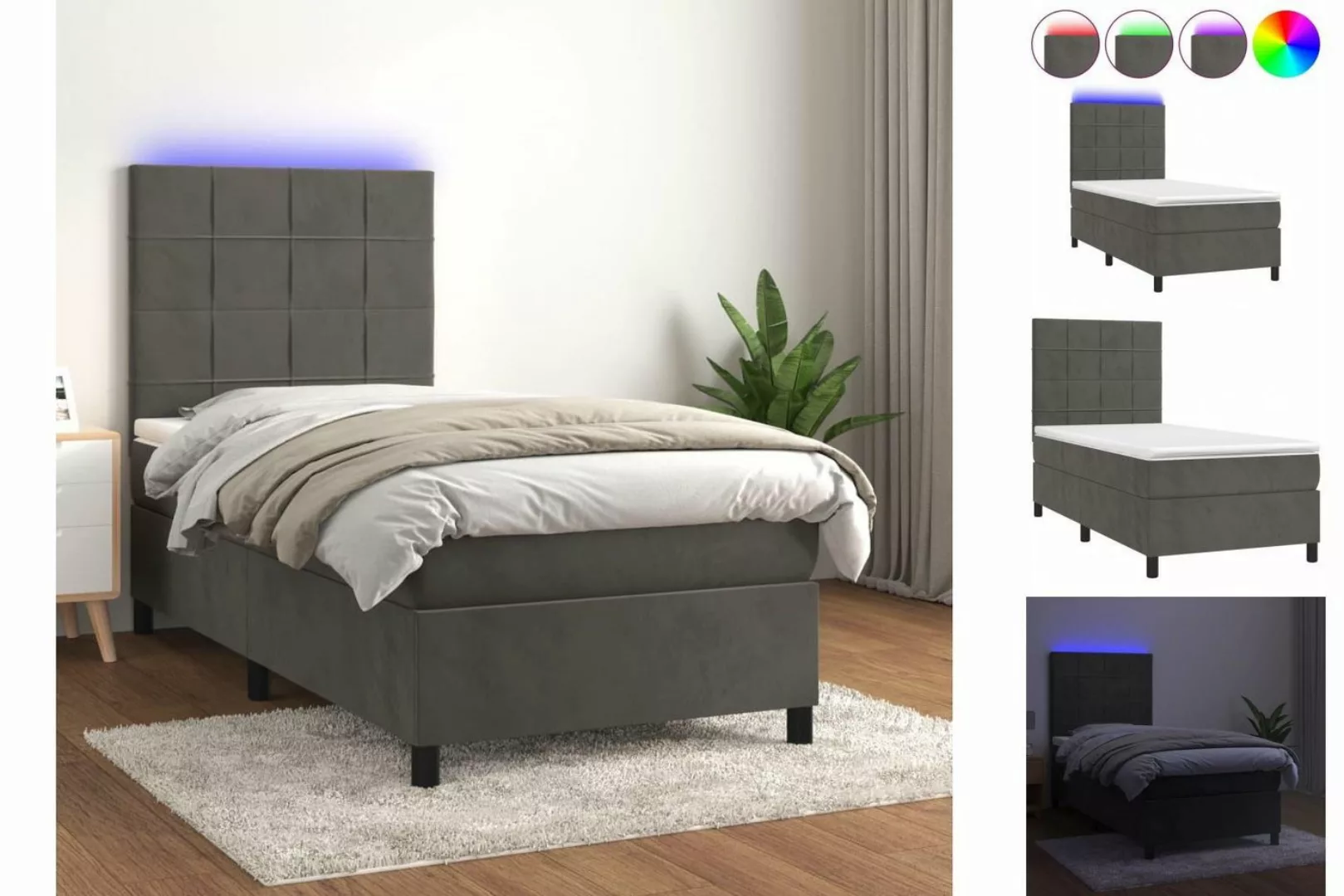 vidaXL Boxspringbett Boxspringbett mit Matratze & LED Samt (90 x 200 cm, Du günstig online kaufen