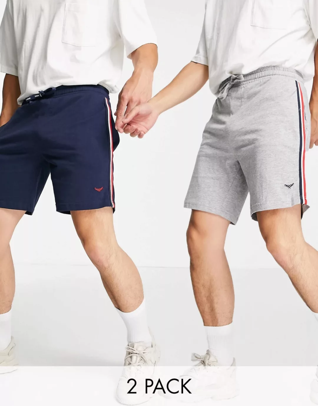 Threadbare – Shorts in Marineblau und Grau mit Streifendetail im 2er-Pack günstig online kaufen