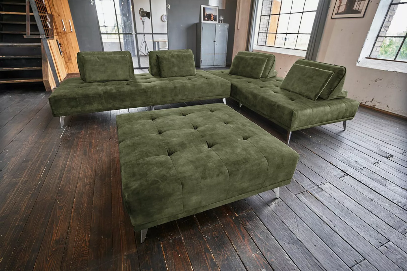 KAWOLA Ecksofa WIOLO, Couch Stoff oder Velvet, mit oder ohne Hocker, versch günstig online kaufen