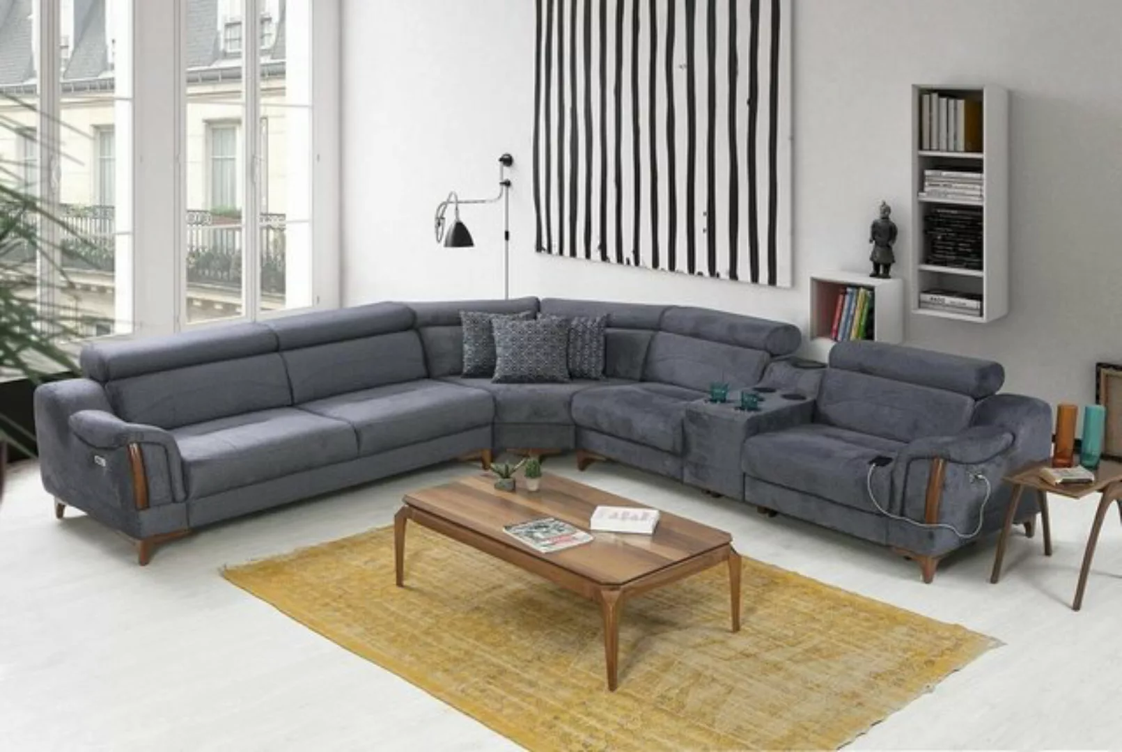 Xlmoebel Ecksofa Graues Wohnzimmer-Ecksofa im Luxus L-Form Modernes Design, günstig online kaufen