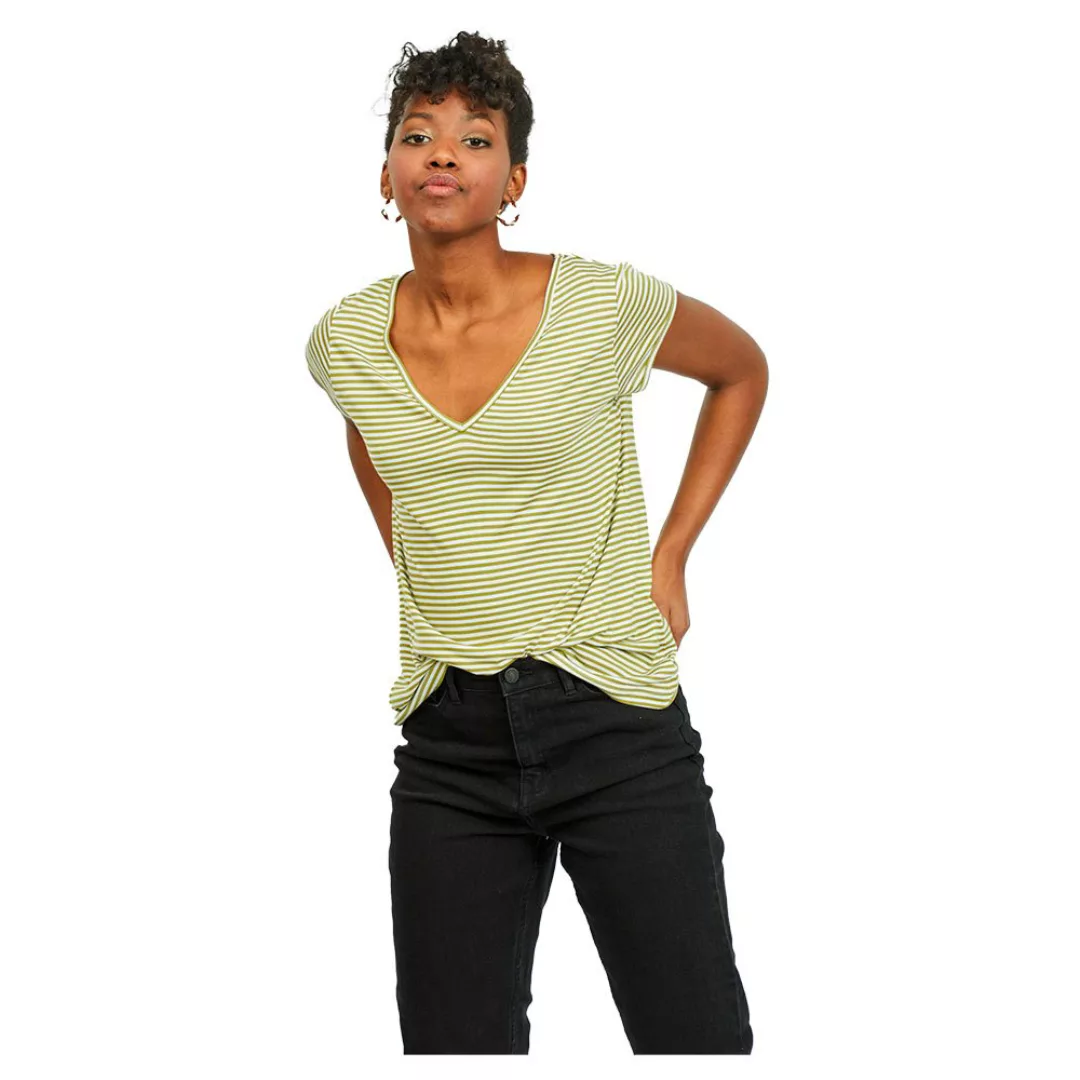 Vila Scoop Kurzärmeliges T-shirt XS Green Olive / Stripes Optical Snow günstig online kaufen