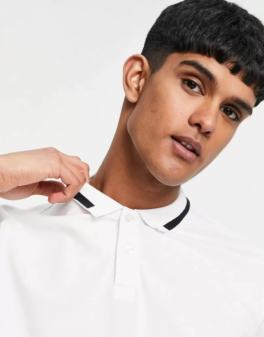 Only & Sons – Polohemd mit Zierstreifen in Weiß günstig online kaufen