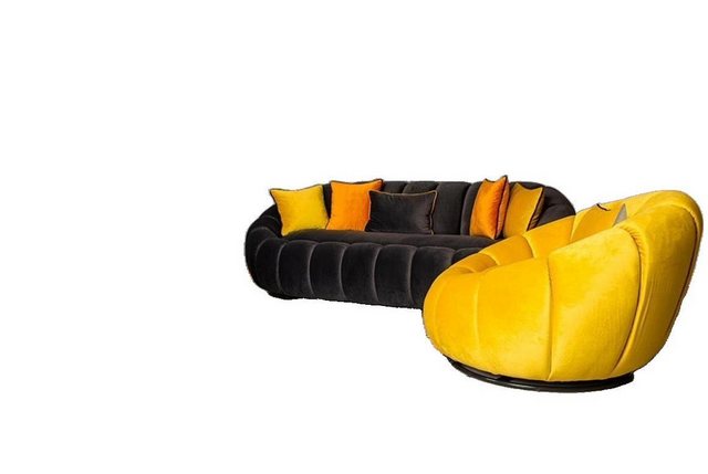 JVmoebel Sofa Ovale Sofagarnitur Couch Polster Möbel 3+1+1 Hocker Stoff Sof günstig online kaufen