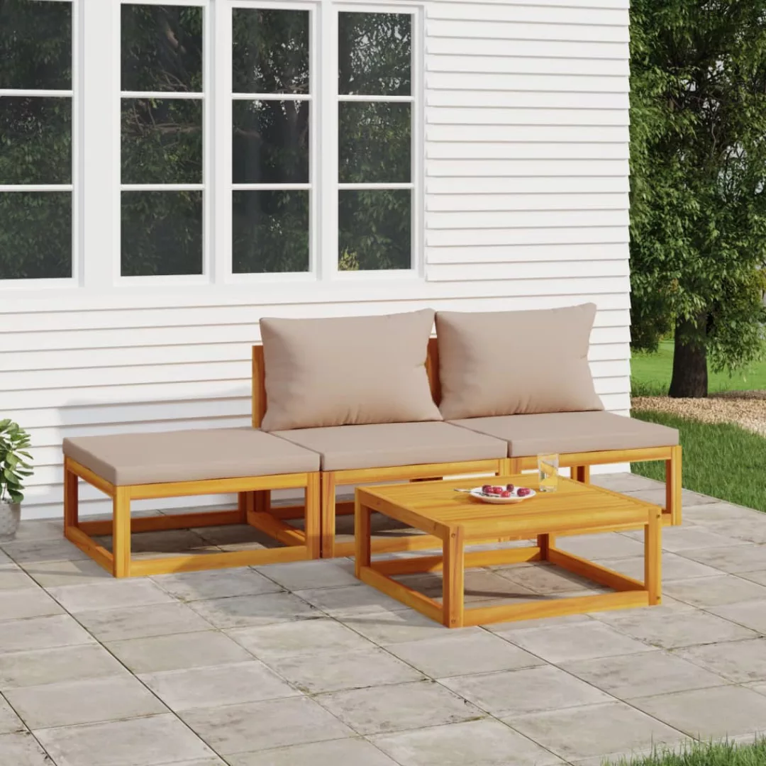 Vidaxl 4-tlg. Garten-lounge-set Mit Taupe Kissen Massivholz günstig online kaufen