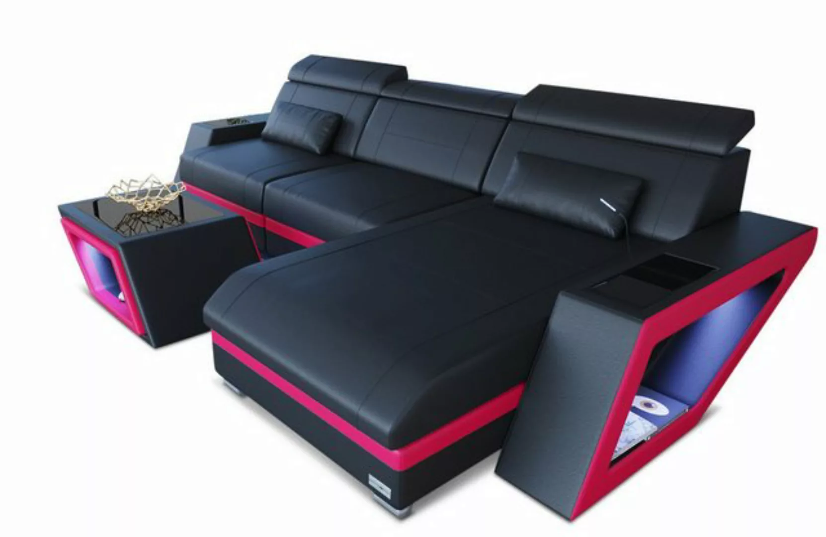 Sofa Dreams Ecksofa Ledersofa Couch Catania L Form Leder Sofa, mit LED, wah günstig online kaufen