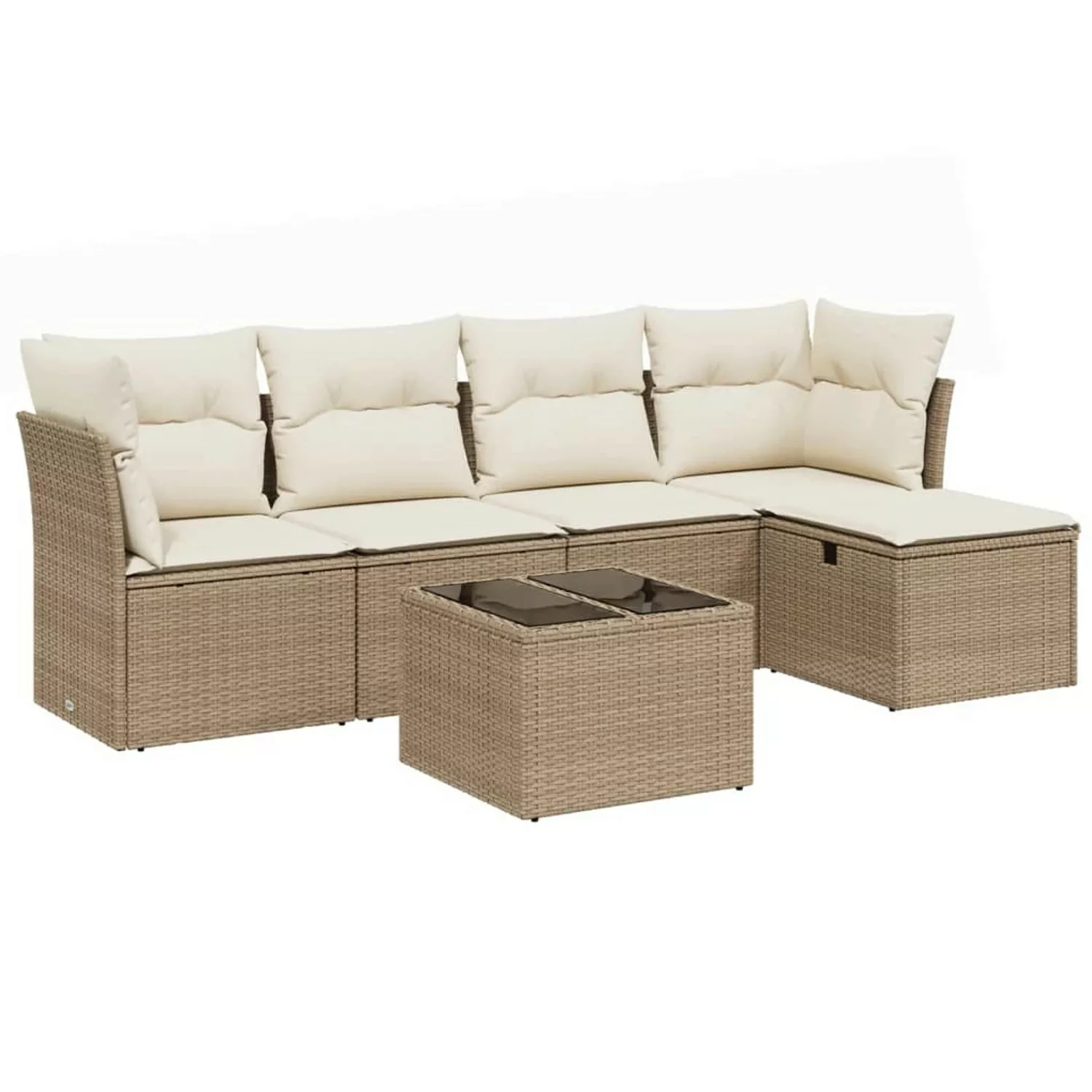 vidaXL 6-tlg Garten-Sofagarnitur mit Kissen Beige Poly Rattan Modell 130 günstig online kaufen