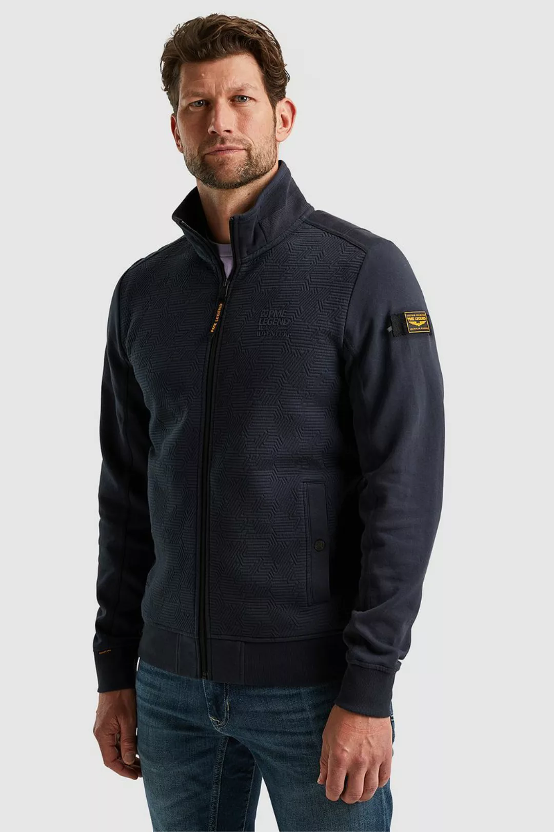 PME Legend Strickjacke Jacquard Interlock Navy - Größe M günstig online kaufen