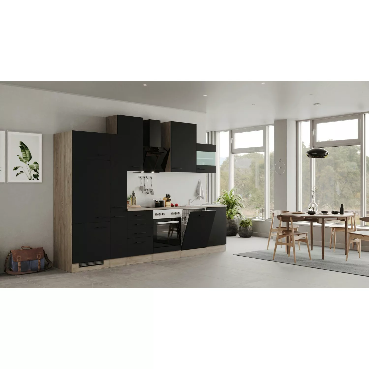 Flex-Well Exclusiv Küchenzeile/Küchenblock Capri 310 cm Schwarz Matt-Endgra günstig online kaufen