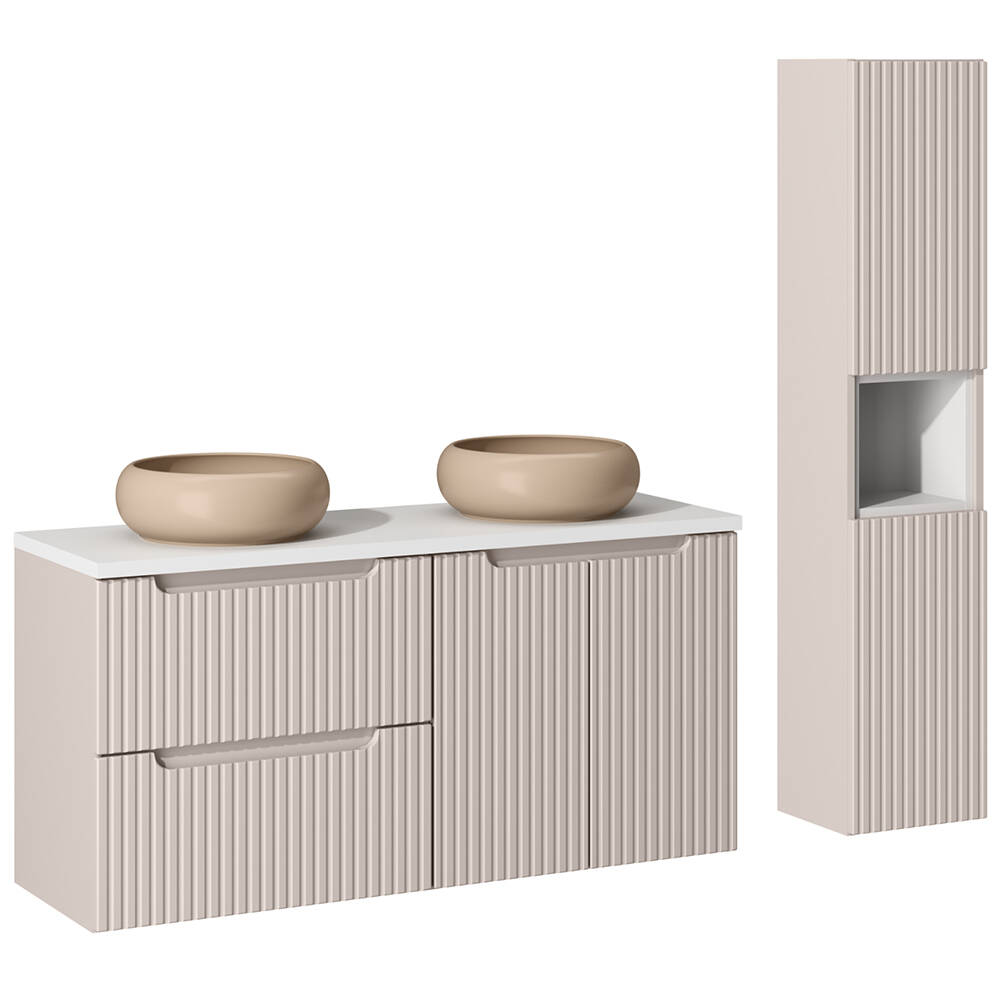 Badmöbel Set 2-teilig mit 120cm Doppelwaschtisch, kaschmir und weiß, NEWPOR günstig online kaufen