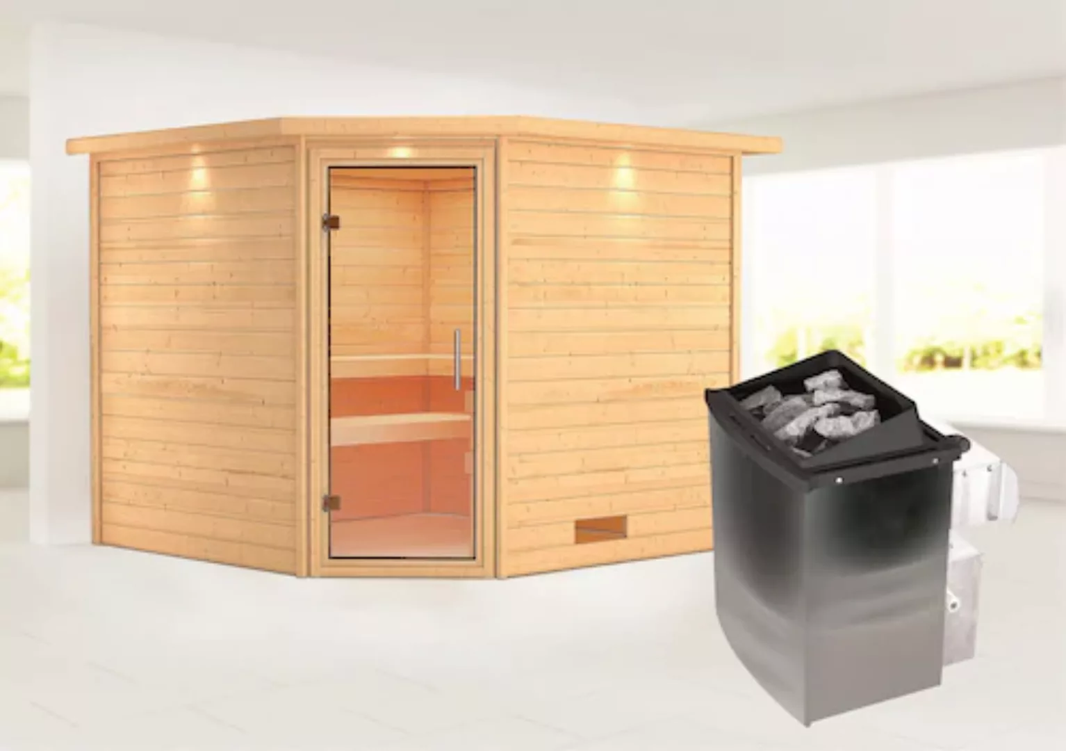 Karibu Sauna »"Leona" mit Klarglastür und Kranz Ofen 9 kW integr. Strg«, au günstig online kaufen