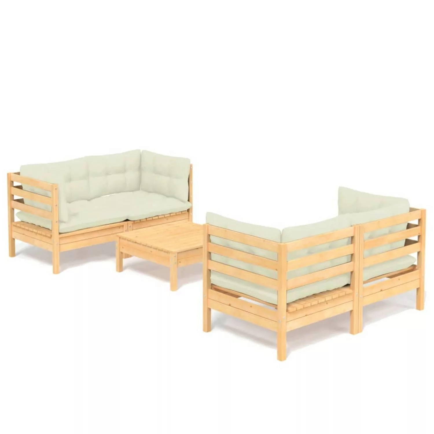 vidaXL 5-tlg Garten-Lounge-Set mit Creme Kissen Kiefernholz Modell 3 günstig online kaufen