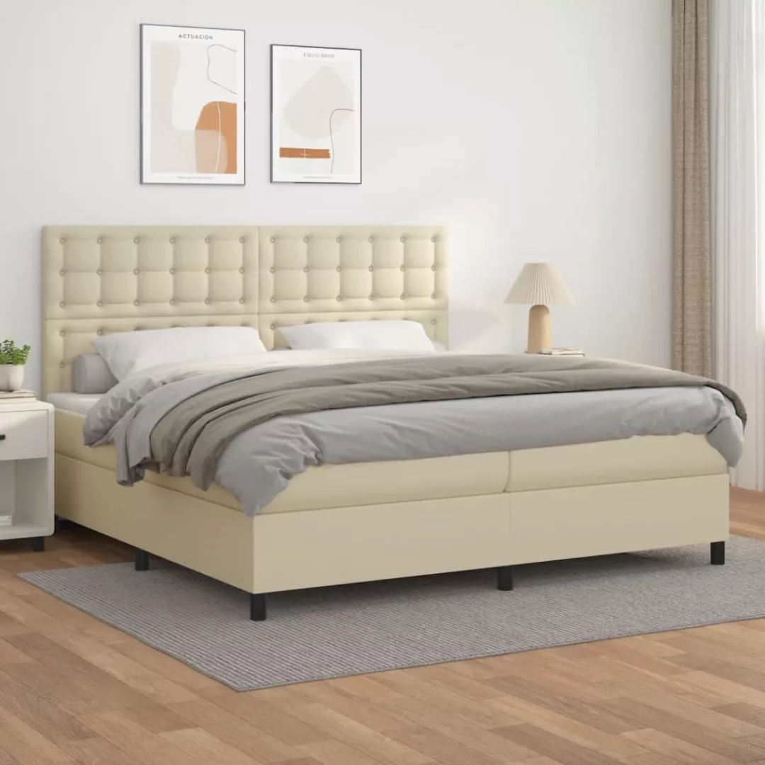 Vidaxl Boxspringbett Mit Matratze Creme 200x200 Cm Kunstleder günstig online kaufen