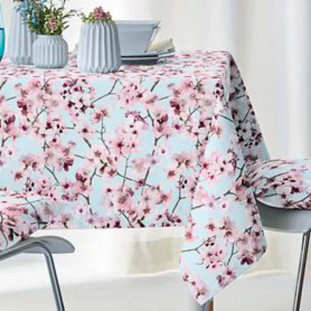 Tischdecke 'Kirschblüten' hellblau 100x100 günstig online kaufen