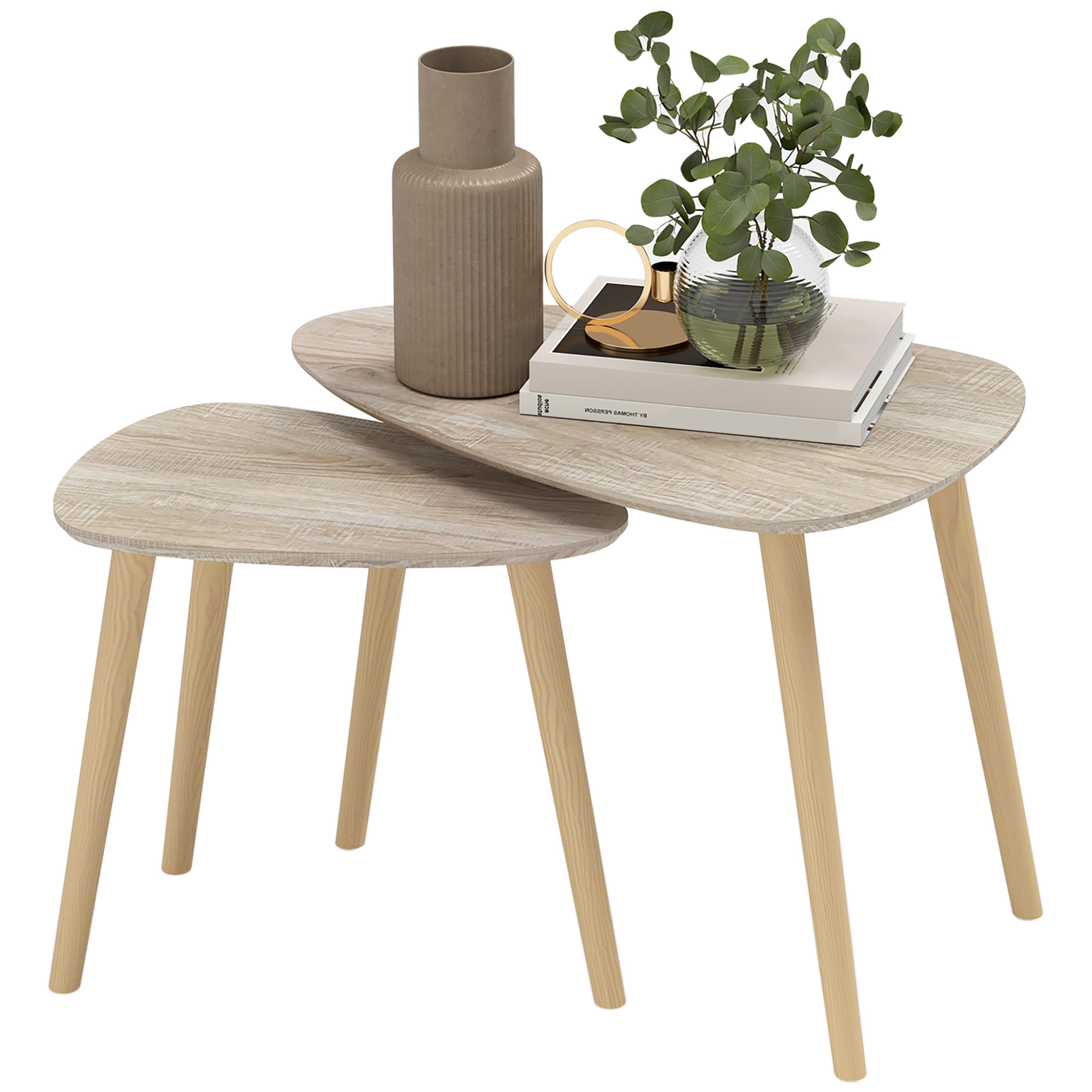 HOMCOM Set mit 2 skandinavischen Design-Nesttischen, Holzbeine und Holzplat günstig online kaufen