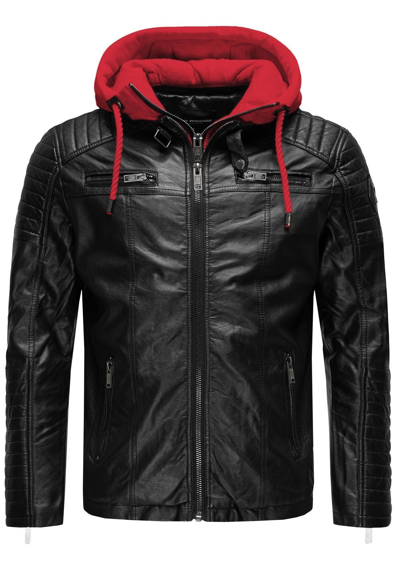 RedBridge Lederimitatjacke Kunstleder Bikerjacke mit Sweat-Kapuze günstig online kaufen
