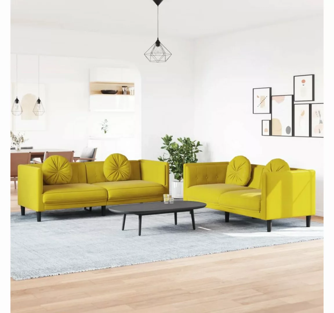 vidaXL Sofa Sofagarnitur Set mit Kissen Samt, 2-tlg., Gelb günstig online kaufen