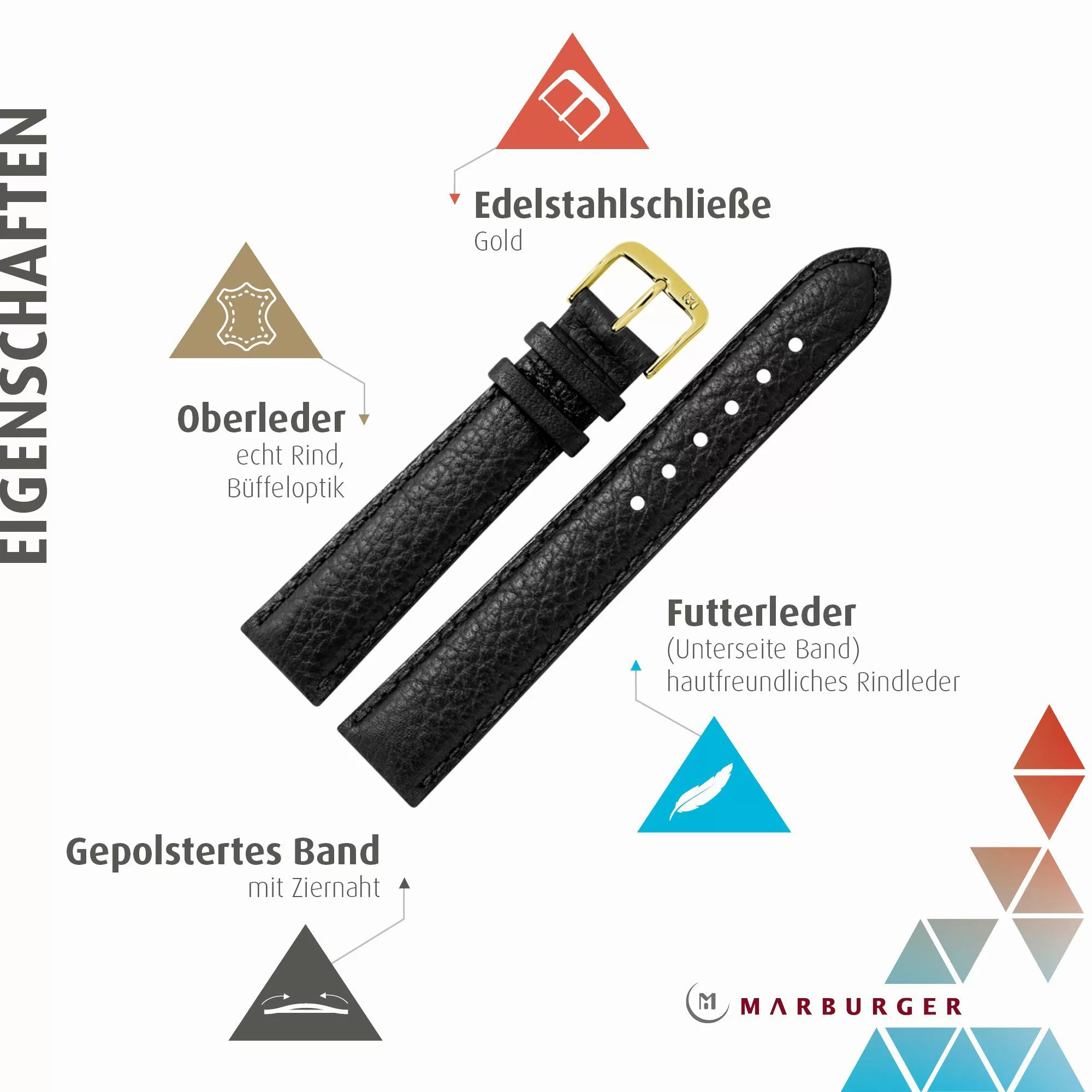 MARBURGER Uhrenarmband 16mm Leder Buffalo Prägung günstig online kaufen