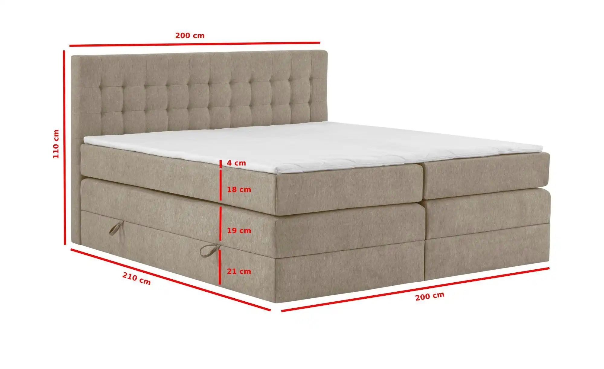 Boxspringbett mit Bettkasten Barcelona ¦ beige ¦ Maße (cm): B: 200 H: 110 B günstig online kaufen