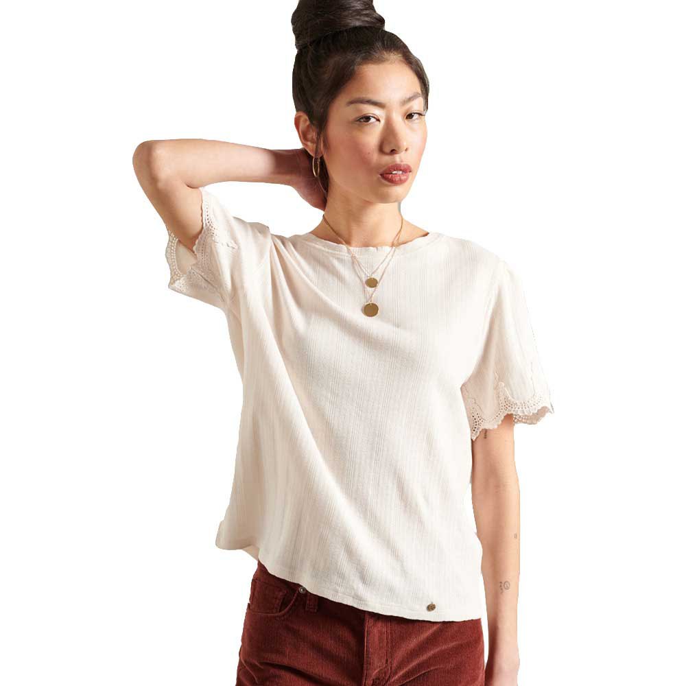 Superdry Embroidered Kurzarm T-shirt XS Cream Quartz günstig online kaufen