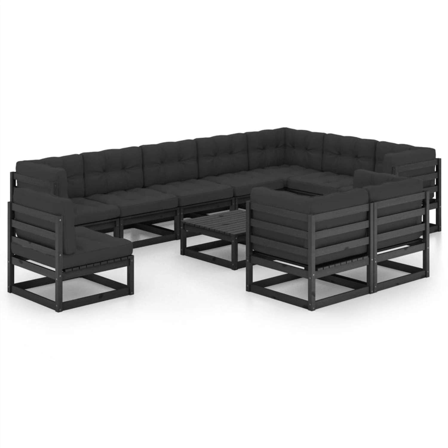 11-tlg. Garten-lounge-set Mit Kissen Schwarz Massivholz Kiefer günstig online kaufen