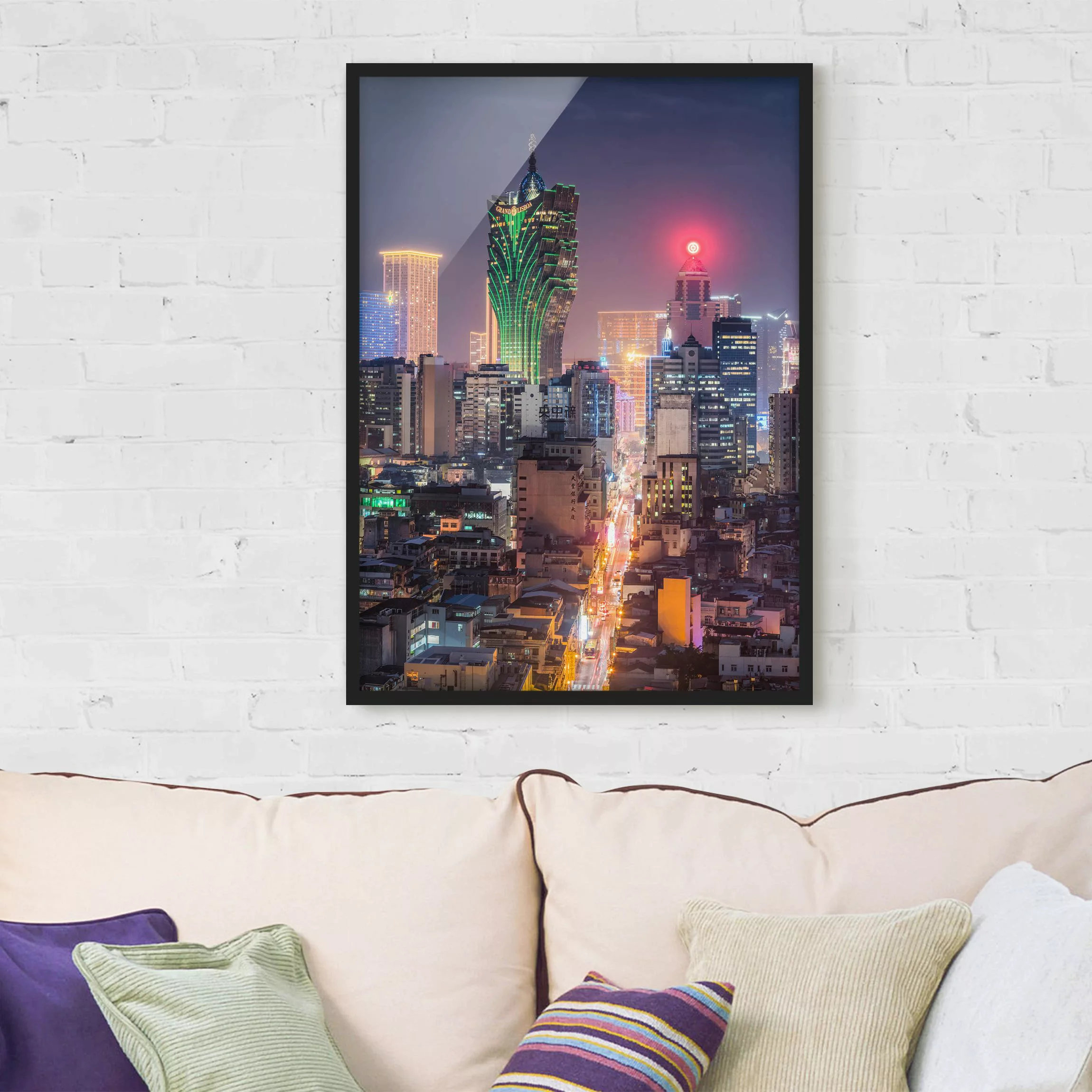 Bild mit Rahmen Nachtlichter von Macau günstig online kaufen