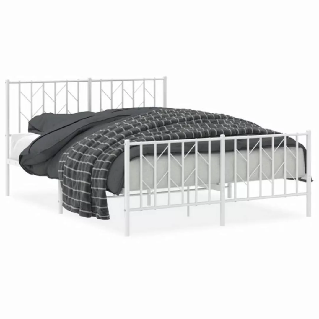 vidaXL Bettgestell, Bettrahmen mit Kopf- und Fußteil Metall Weiß 140x190 cm günstig online kaufen