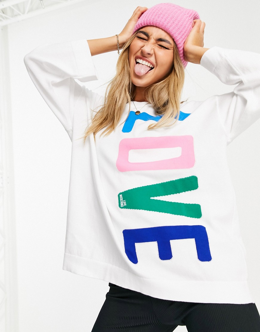 Love Moschino– Oversize-Pullover in Weiß mit großem „Love“-Logo günstig online kaufen