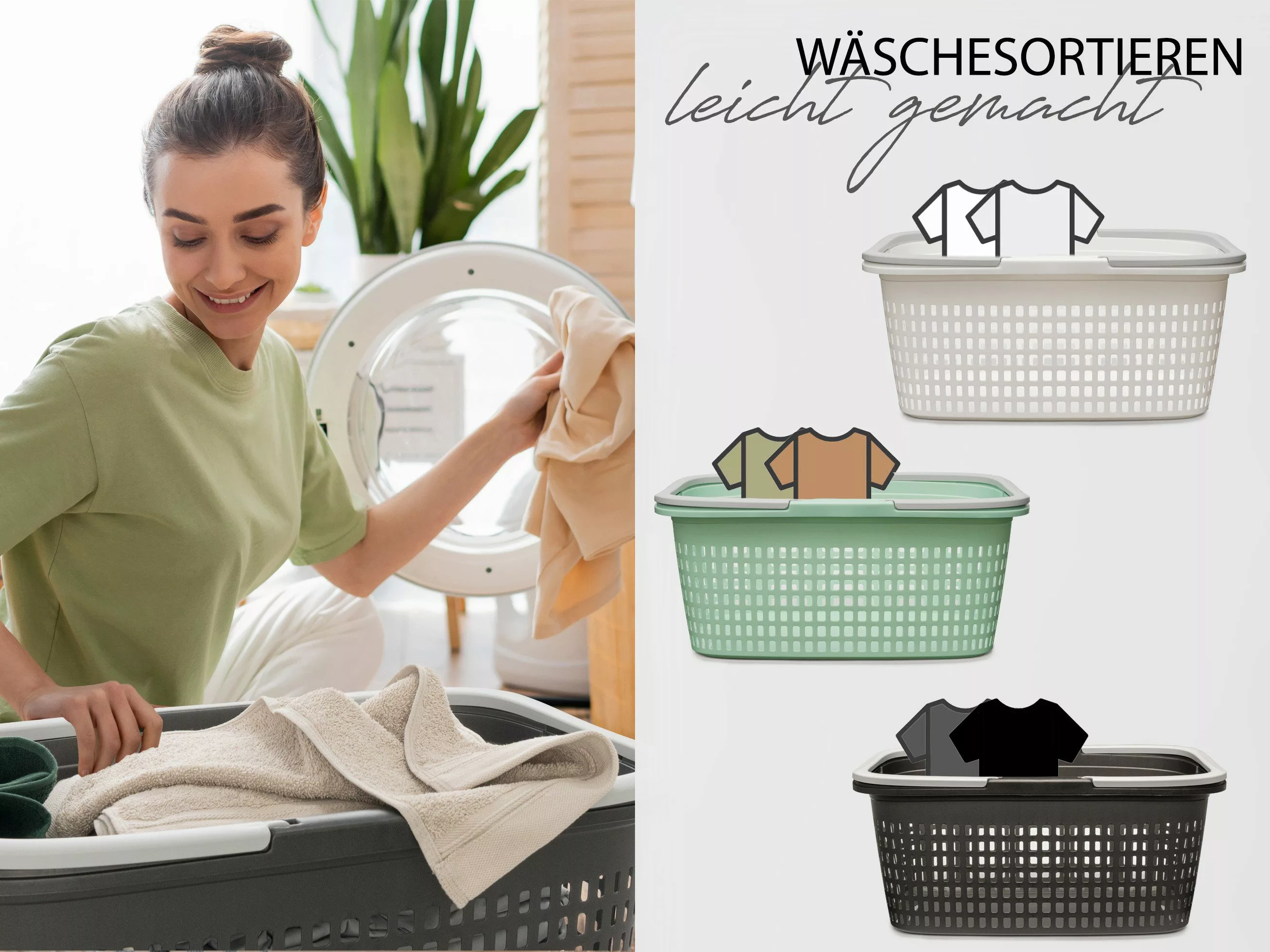 Hausfelder Wäschekorb Wäschewanne 58x37x25cm (Farbmix, 3 günstig online kaufen