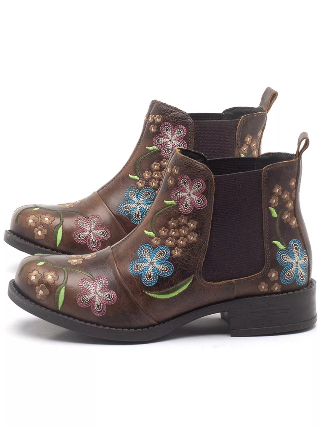 Frauen Retro Blumenstickerei Bequem tragbarer Chelsea Knöchel Stiefel günstig online kaufen