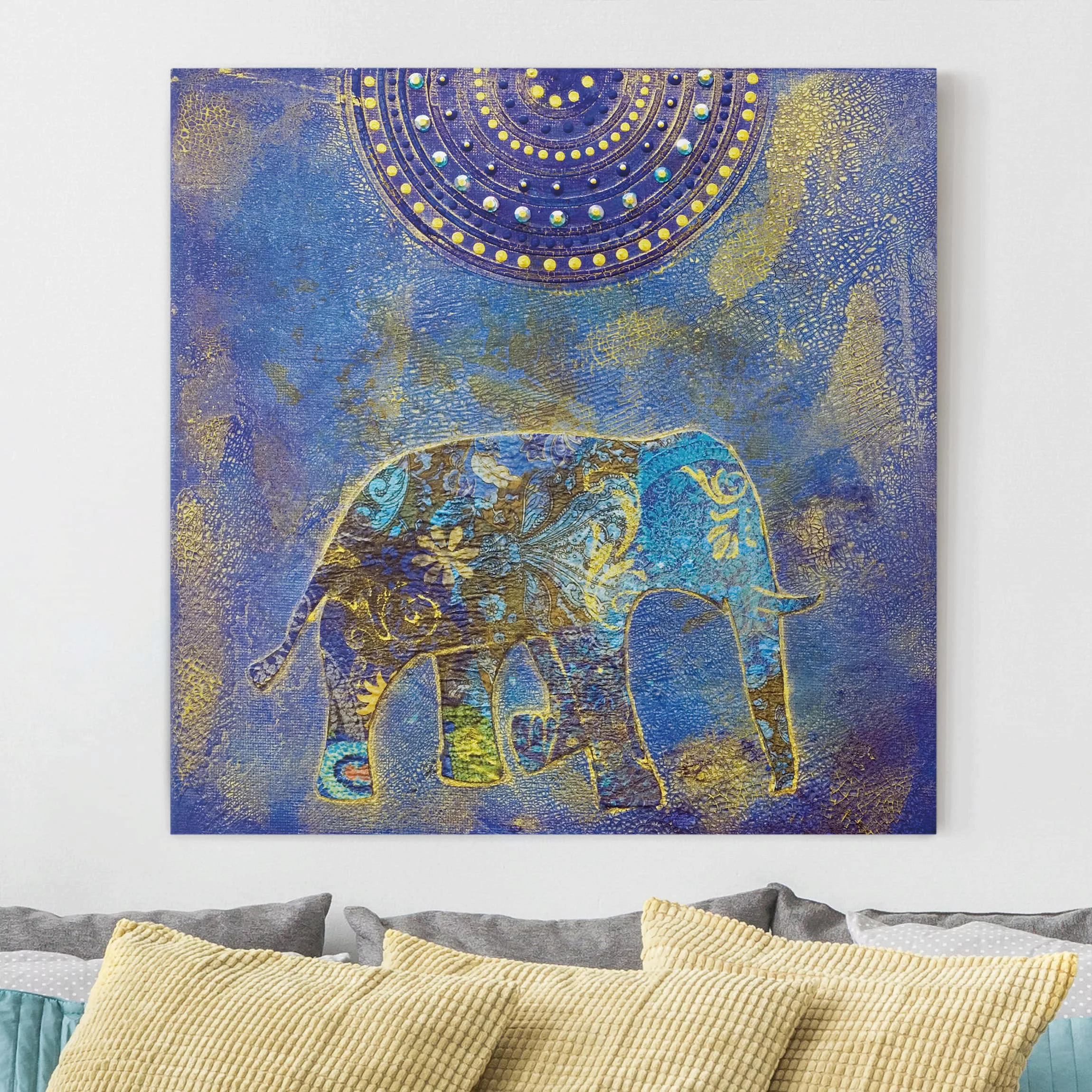 Leinwandbild Elefant - Quadrat Elephant in Marrakech günstig online kaufen