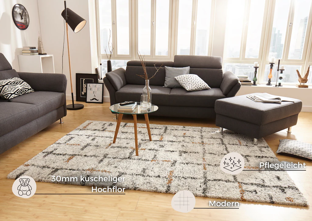 HANSE Home Hochflor-Teppich »Grid«, rechteckig, 30 mm Höhe, Shaggy, Boho, F günstig online kaufen