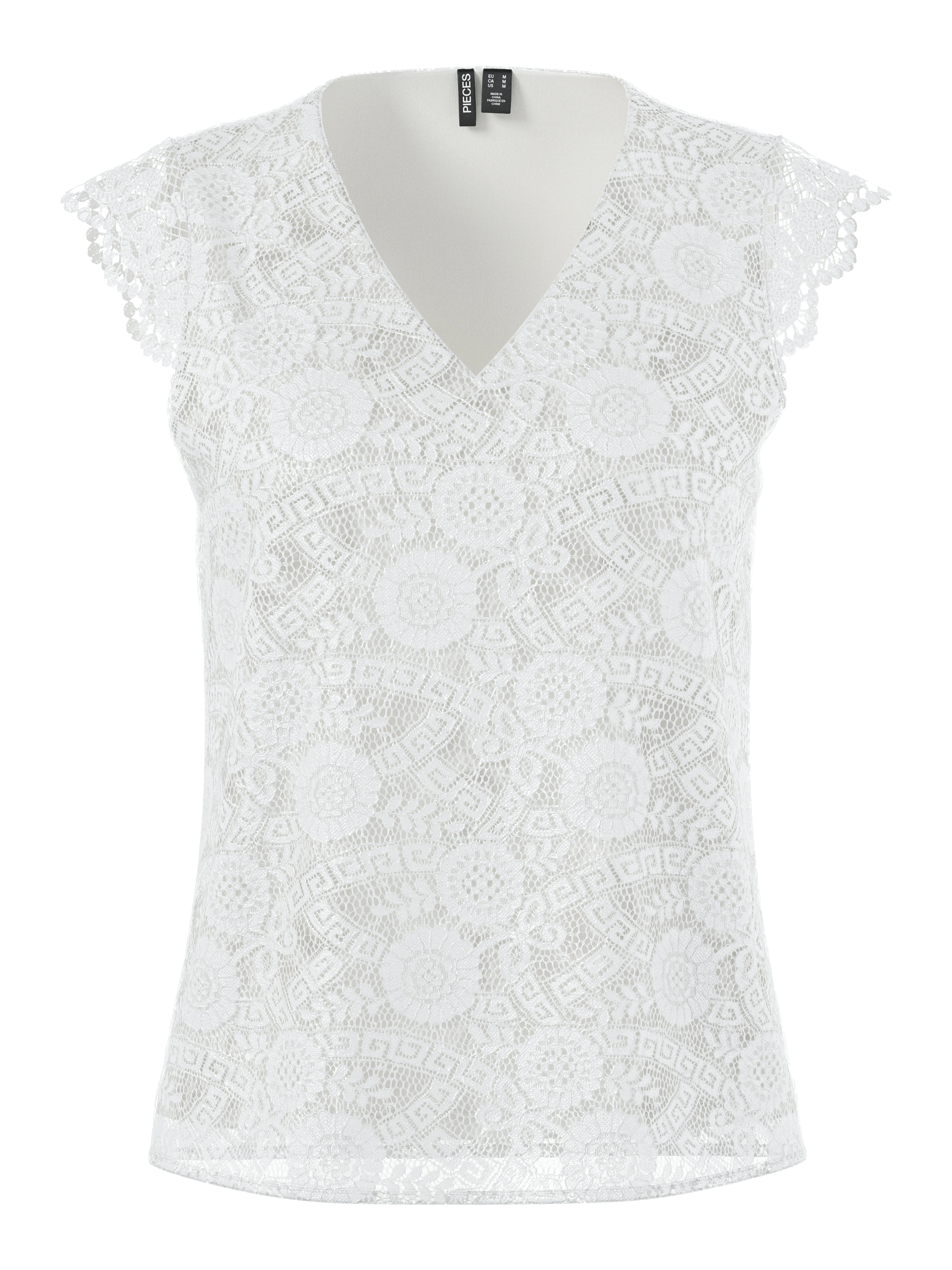 pieces Spitzentop "PCOLLINE SL LACE V-NECK TOP WVN NOOS" günstig online kaufen