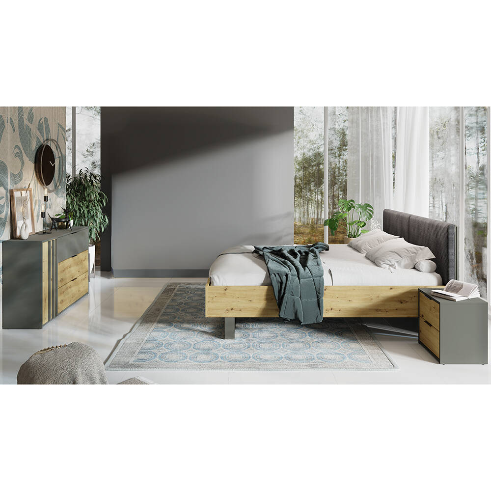 Schlafzimmer Set 3-teilig mit Bettgestell 160x200 cm modern in grau mit Eic günstig online kaufen