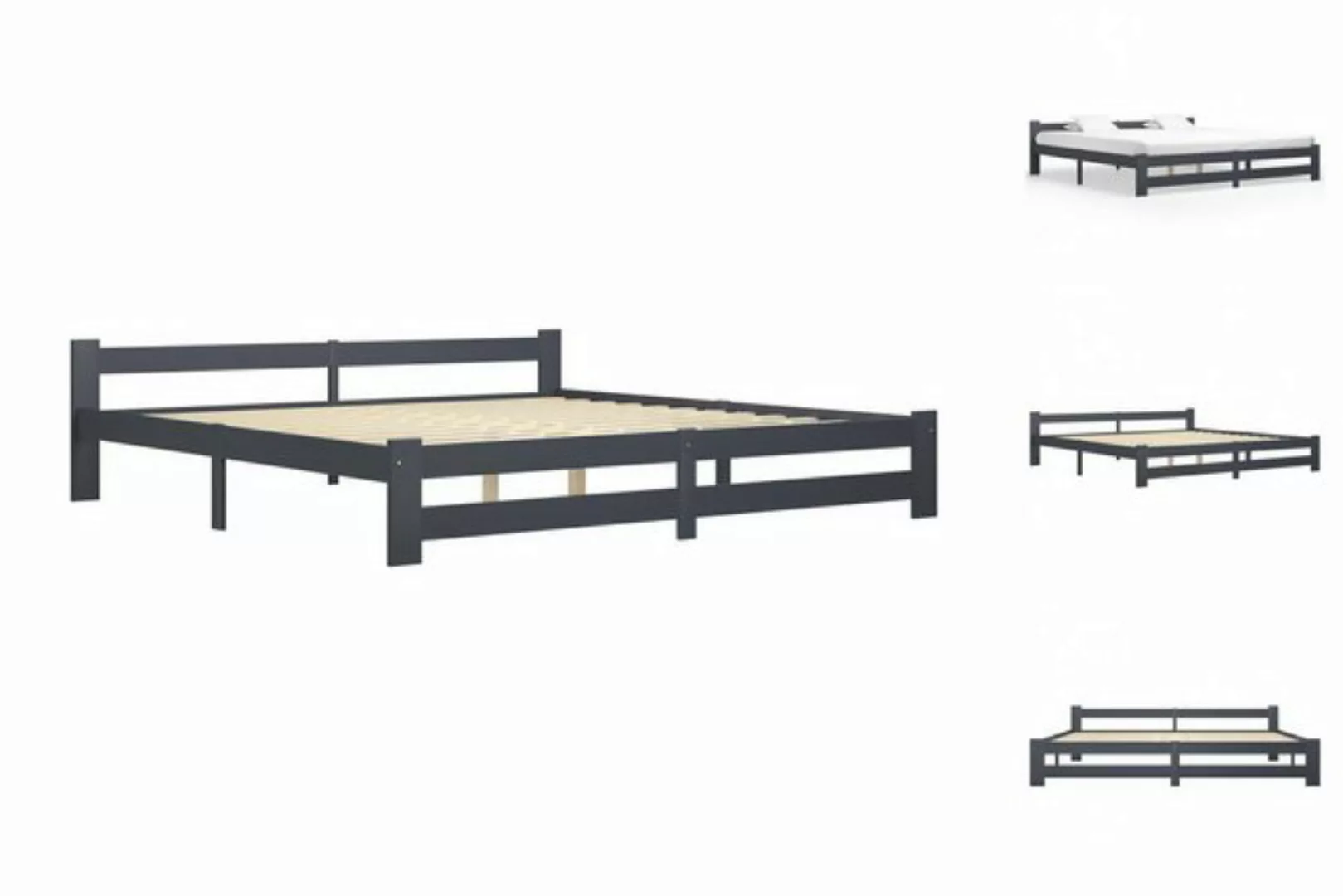 vidaXL Bettgestell Massivholzbett Dunkelgrau Kiefer 200x200 cm Doppelbett B günstig online kaufen