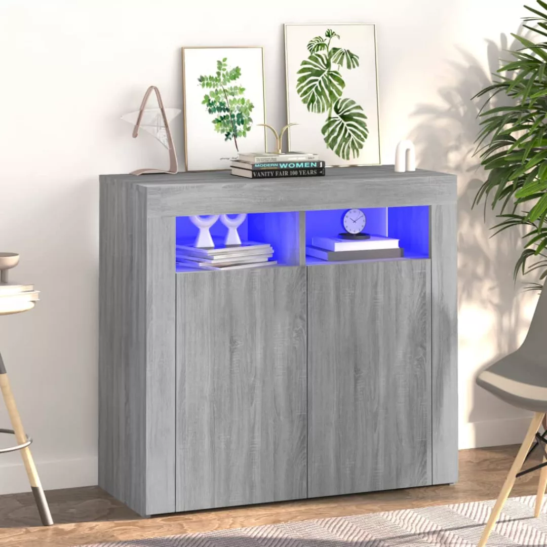 Vidaxl Sideboard Mit Led-beleuchtung Grau Sonoma 80x35x75 Cm günstig online kaufen