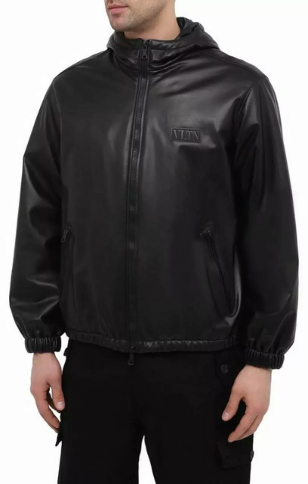 Valentino Lederjacke Bomberjacke Blouson Jacke mit Kapuze VLTN-Logo als Pat günstig online kaufen