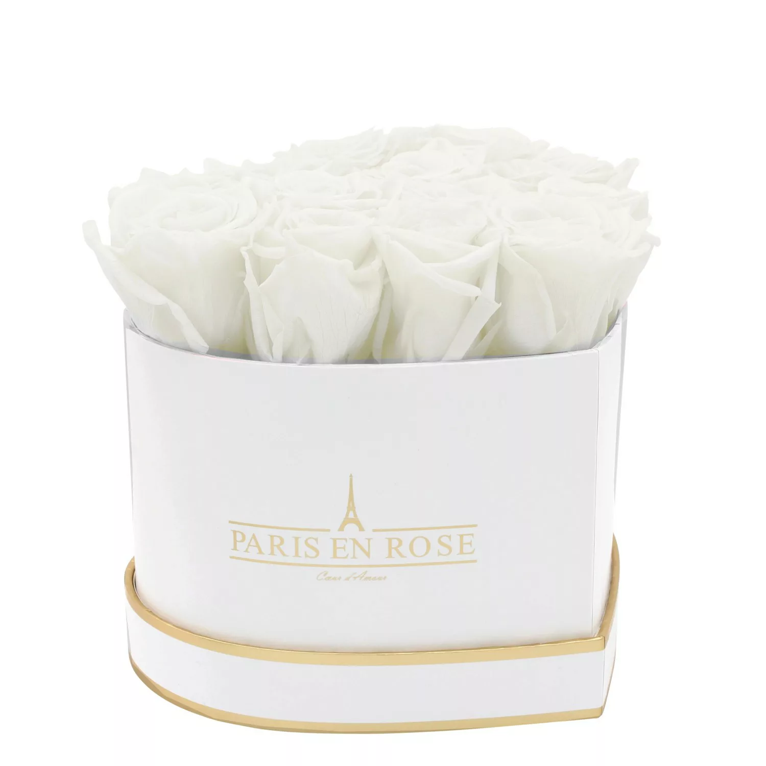 Rosenbox Herz Weiß-Gold mit 13 Weiße Rosen günstig online kaufen