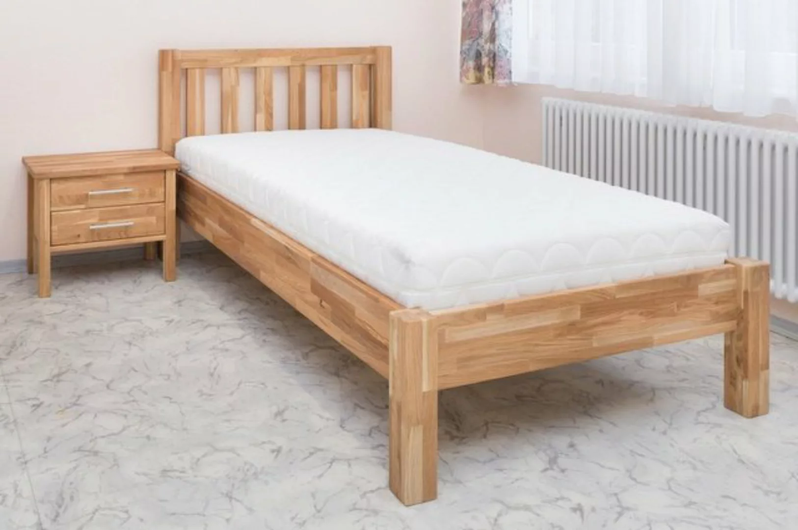 Vaja Möbel Bettgestell Massivholz Bett Ben 100 x 200 Eiche mit Nako (1-tlg) günstig online kaufen