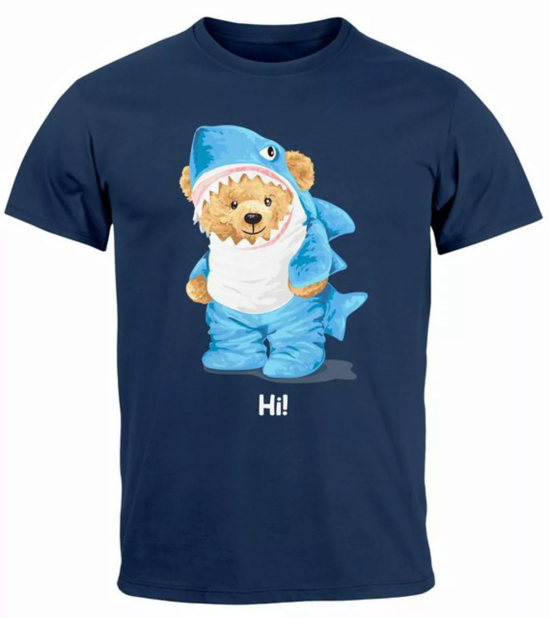 Neverless Print-Shirt Herren T-Shirt Hai Hi Teddy Bär Witz Parodie Printshi günstig online kaufen