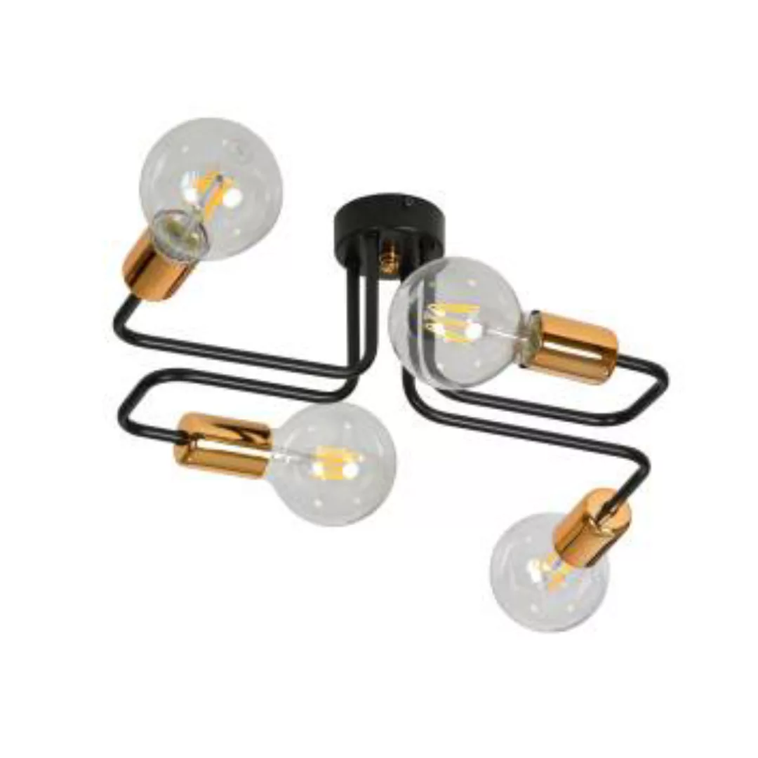 Deckenlampe Schwarz Kupfer Retro Industrie 4x E27 günstig online kaufen