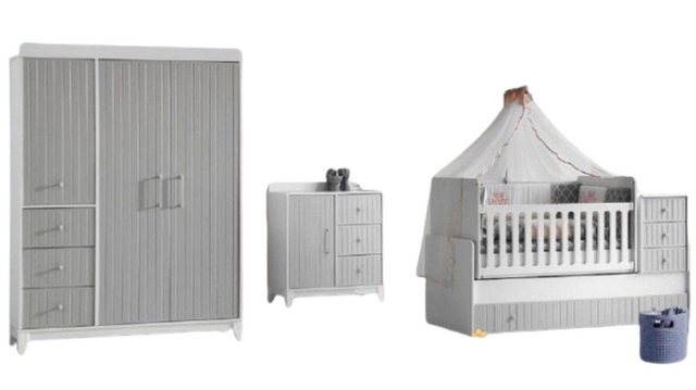 Xlmoebel Kinderbett Set für Kinderzimmer: Kommode, Schrank, Bett in Grautön günstig online kaufen