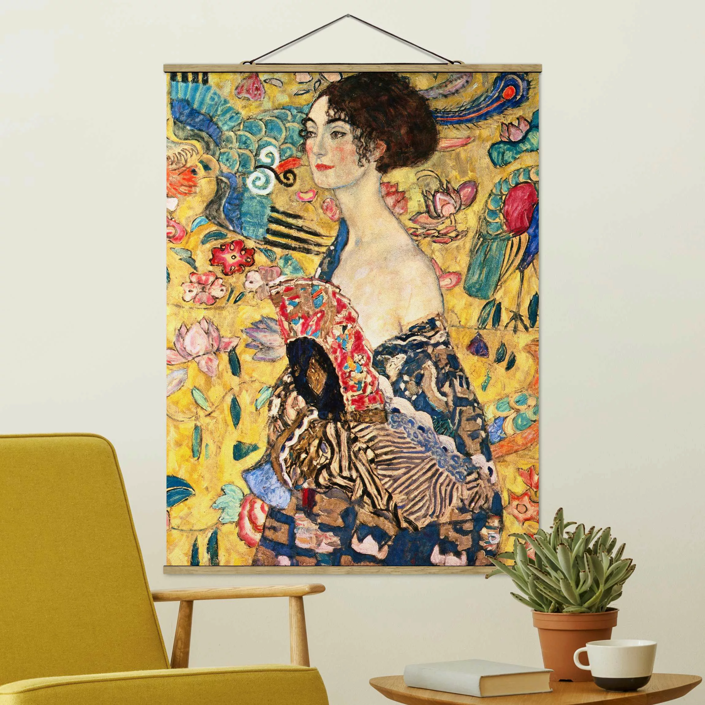 Stoffbild Kunstdruck mit Posterleisten - Hochformat Gustav Klimt - Dame mit günstig online kaufen