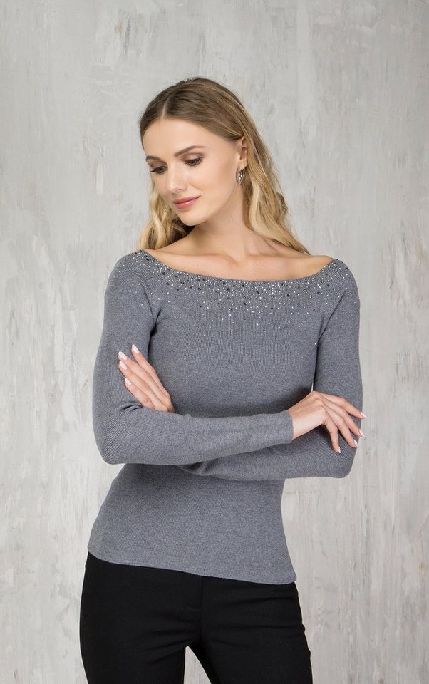 Passioni Carmenpullover Pullover mit weitem U-Boot-Ausschnitt und Glitzerde günstig online kaufen